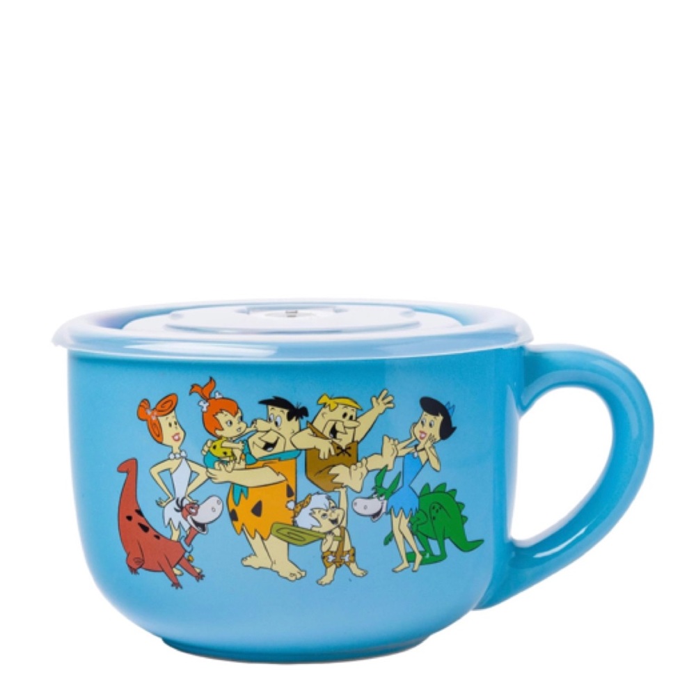 The Flintstones Family Friends Ceramic Soup Mug with Vented Plastic Lid ~ 24 oz